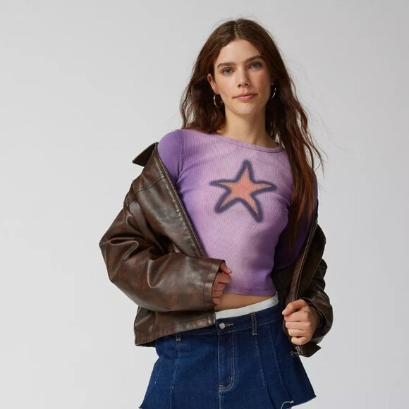 Star Icon Acid Washed Long Sleeve Baby Tee - Picture 3 of 4